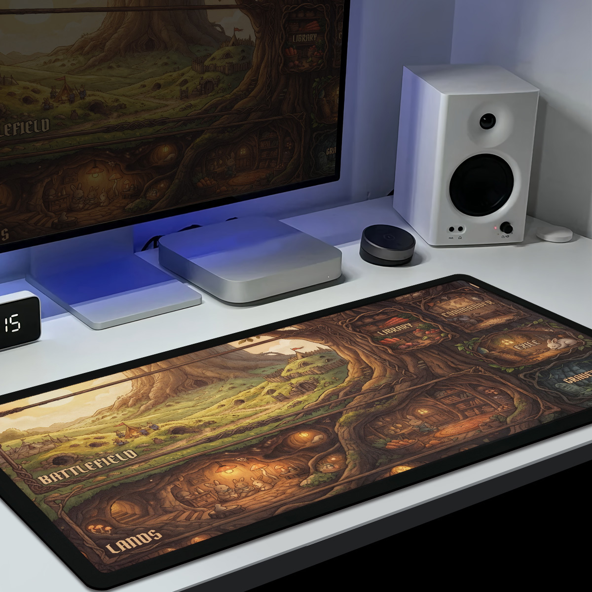 Fantasy Forest Rabbit Treehouse Playmat, Gaming Mat